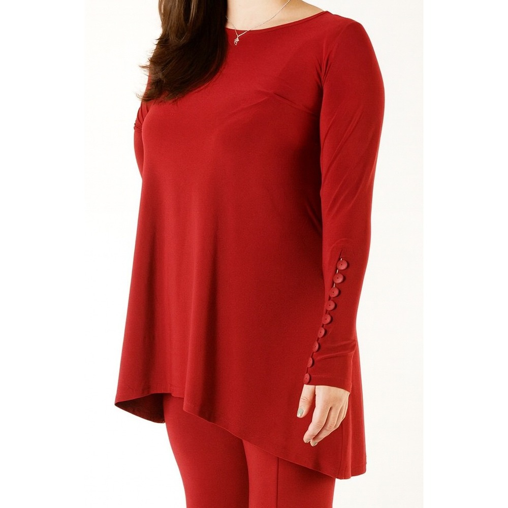 Sympli Red‎ Long Sleeve Tunic Top Asymmetrical Hem Button Detail Hi Lo size 8